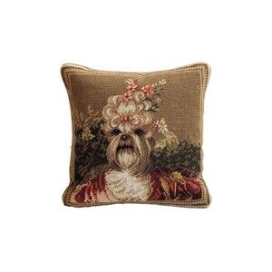 Ethan Allen Needlepoint Down Throw Pillow Anthropomorphic Dog Portrait Shih Tzu?
